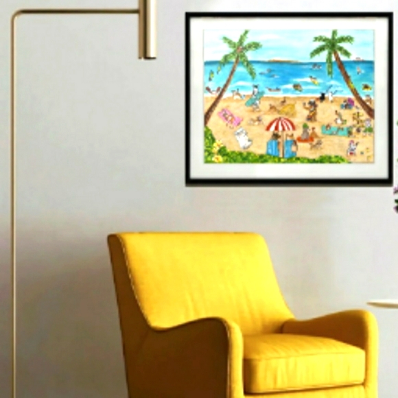 Original Art Print "Poi Dog Beach" 8×10 Hawaiian Art Matted Ready To Frame - Picture 3 of 8